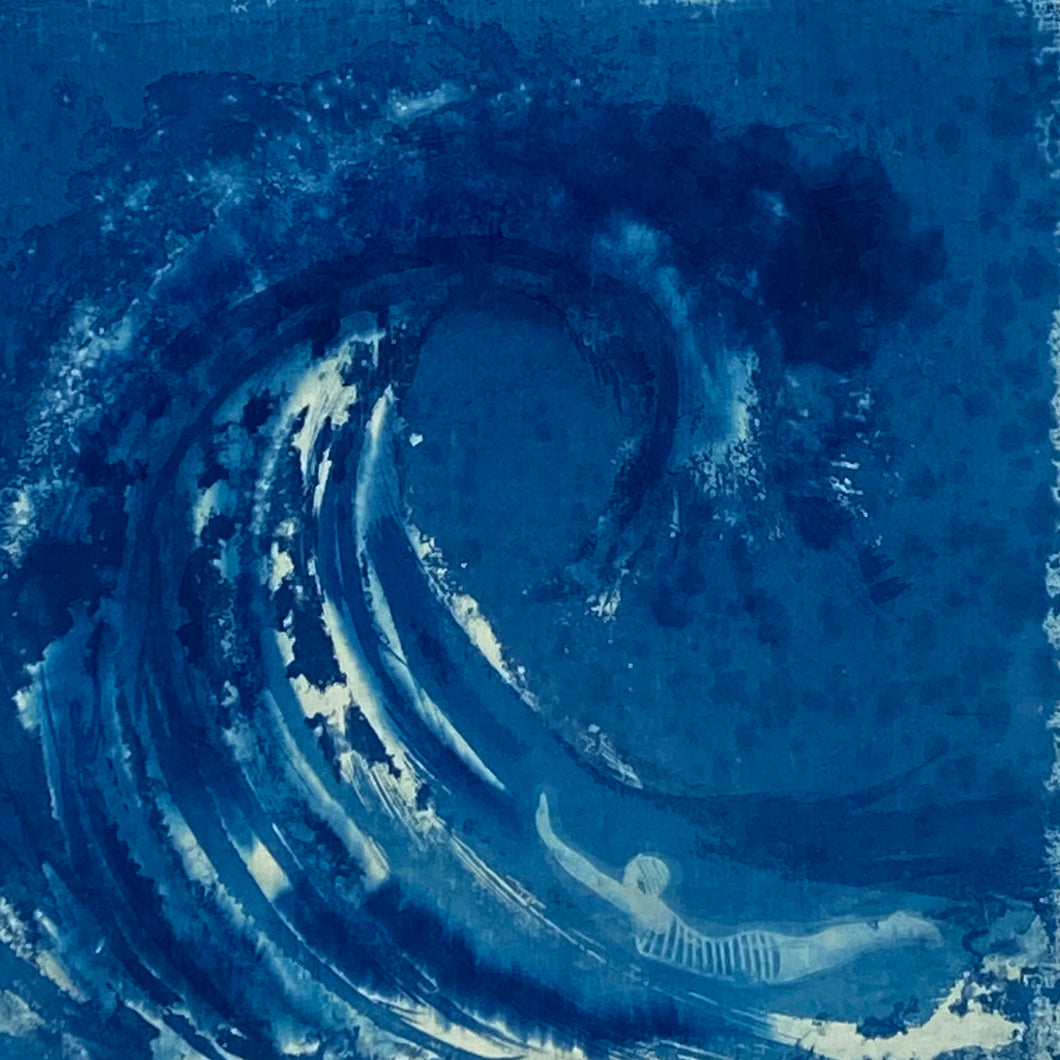 Nageur dans la vague Cyanotype